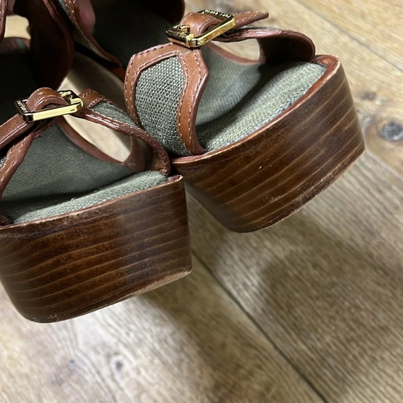 Tory Burch Olive Canvas & Brown Leather Wedge Sandals 7M - Picture 6 of 9